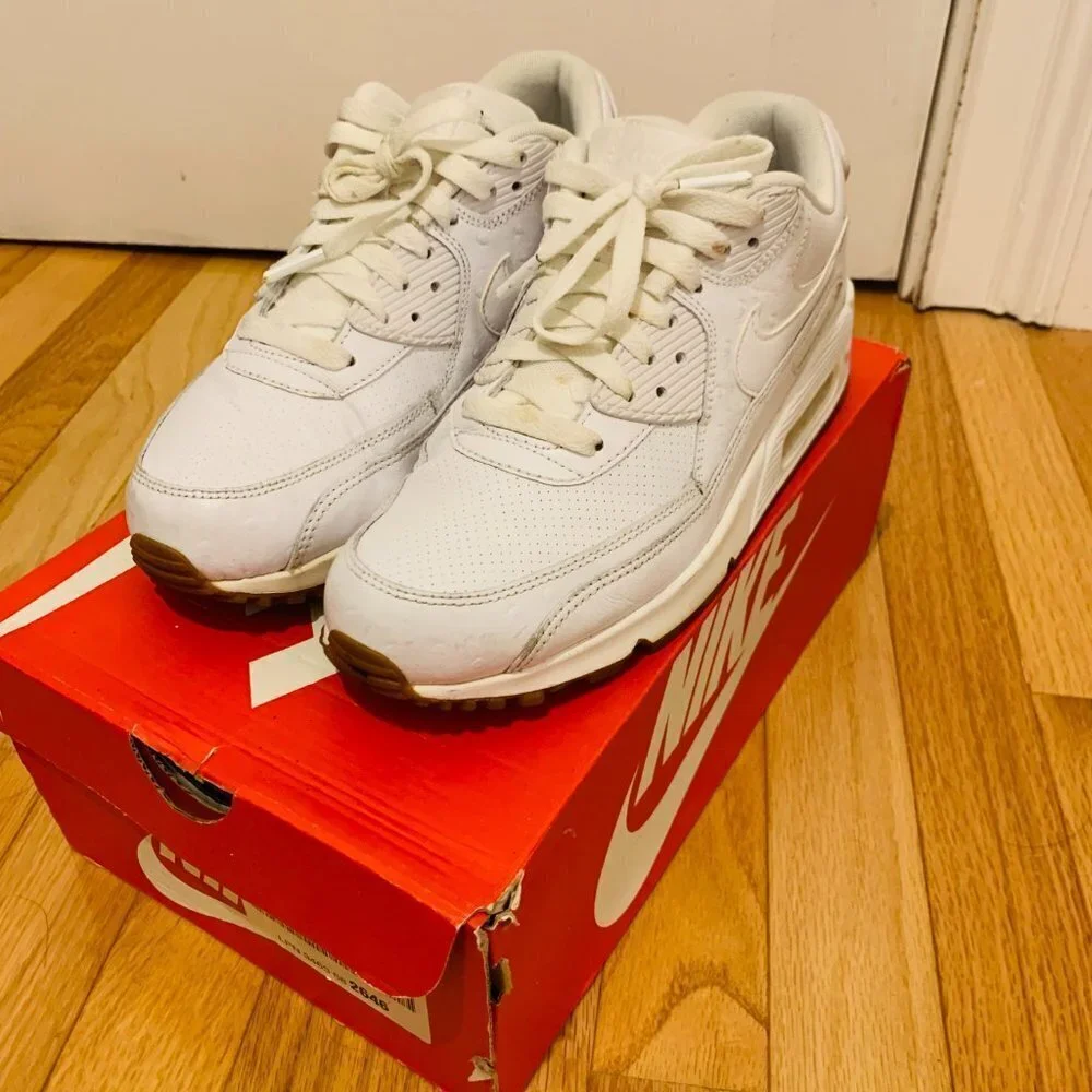 Nike Air Max 90 Leather PA Ostrich Sneakers White/Gum Men's Size 8 705012-111